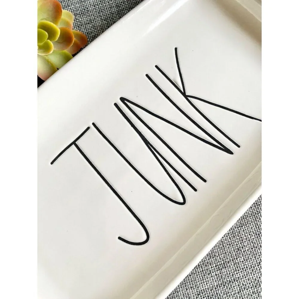 New Rae Dunn JUNK Ceramic Makeup Jewelry Keys Change Trinket Organizer Tray 9